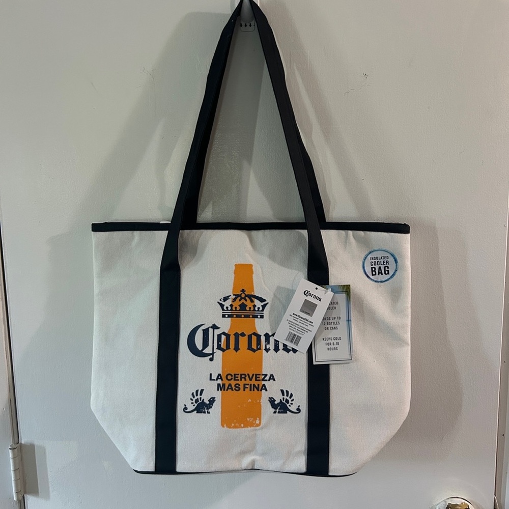 Corona White Tote Cooler with Black Straps
